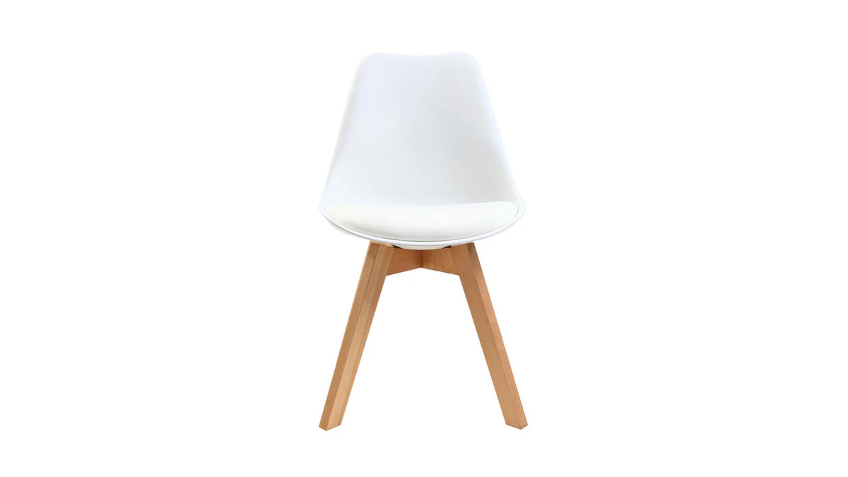 Chaises Scandinaves Blanc Et Bois Clair Massif (lot De 4) PAULINE 4 Chaises Scandinaves Blanc Et Bois Clair Massif (lot De 4) PAULINE – Image 2