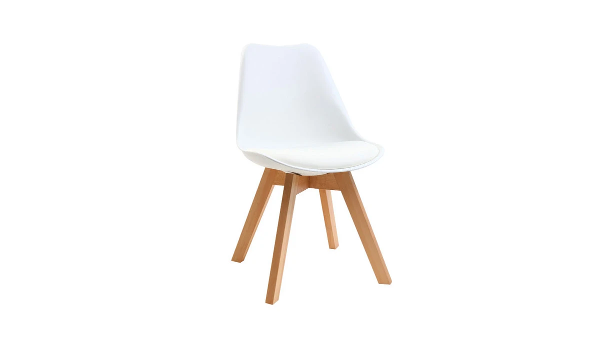 Chaises Scandinaves Blanc Et Bois Clair Massif (lot De 4) PAULINE 5 Chaises Scandinaves Blanc Et Bois Clair Massif (lot De 4) PAULINE – Image 3