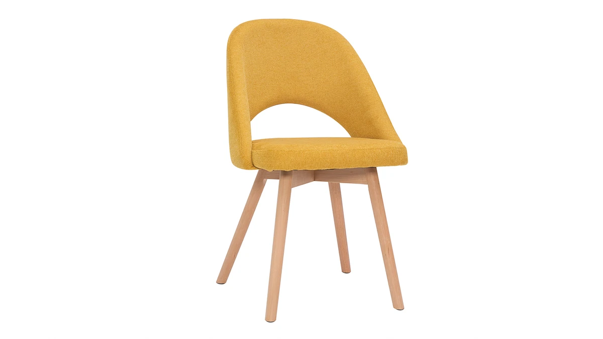 Chaises Scandinaves En Tissu Effet Velours Texturé Jaune Moutarde Et Bois Clair Massif (lot De 2) COSETTE 5 Chaises Scandinaves En Tissu Effet Velours Texturé Jaune Moutarde Et Bois Clair Massif (lot De 2) COSETTE – Image 3