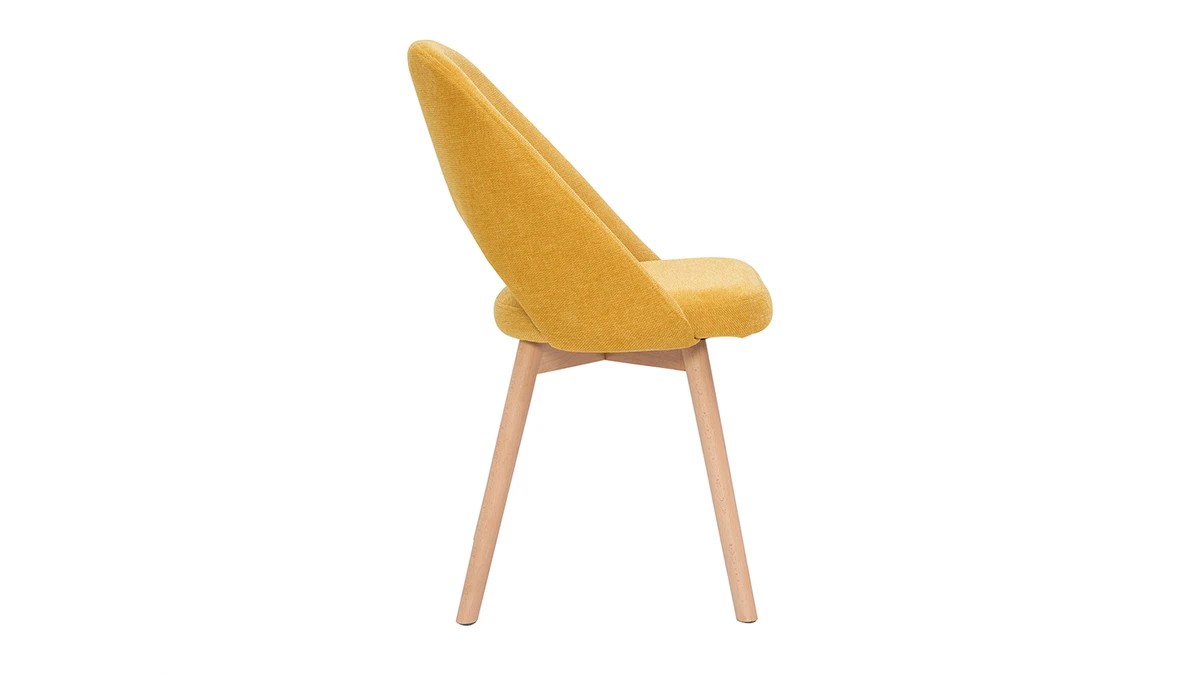 Chaises Scandinaves En Tissu Effet Velours Texturé Jaune Moutarde Et Bois Clair Massif (lot De 2) COSETTE 6 Chaises Scandinaves En Tissu Effet Velours Texturé Jaune Moutarde Et Bois Clair Massif (lot De 2) COSETTE – Image 4
