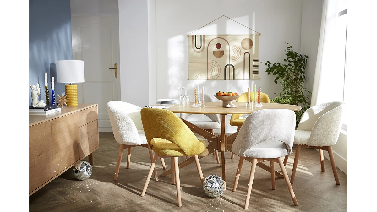 Chaises Scandinaves En Tissu Effet Velours Texturé Jaune Moutarde Et Bois Clair Massif (lot De 2) COSETTE 9 Chaises Scandinaves En Tissu Effet Velours Texturé Jaune Moutarde Et Bois Clair Massif (lot De 2) COSETTE – Image 7