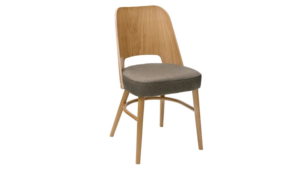 Chaises Vintage Bois Clair Chêne Et Assises En Tissu Marron (lot De 2) EDITO 5 Chaises Vintage Bois Clair Chêne Et Assises En Tissu Marron (lot De 2) EDITO – Image 3