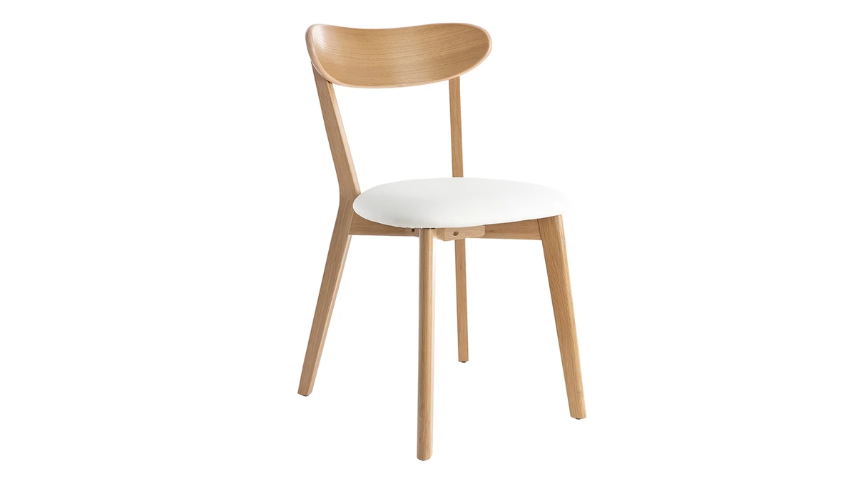 Chaises Vintage Bois Clair Chêne Et Blanc (lot De 2) DOVE 5 Chaises Vintage Bois Clair Chêne Et Blanc (lot De 2) DOVE – Image 3