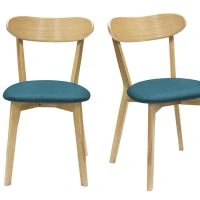 Chaises Vintage Bois Clair Chêne Et Tissu Bleu Paon (lot De 2) DOVE