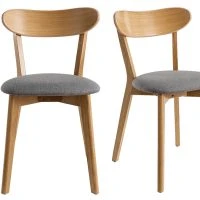 Chaises Vintage Bois Clair Chêne Et Tissu Gris (lot De 2) DOVE