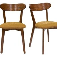 Chaises Vintage Bois Foncé Chêne Et Tissu Effet Velours Jaune Moutarde (lot De 2) DOVE
