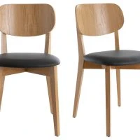 Chaises Vintage En Bois Clair Chêne Et Assise Noire (lot De 2) LUCIA