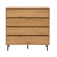 Commode Finition Bois Clair Chêne 4 Tiroirs L100 Cm ARAGON
