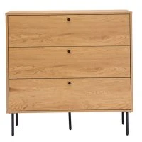 Commode Finition Bois Clair Chêne Et Pieds Métal Noir 3 Tiroirs L100 Cm PERNELLE