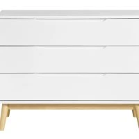 Commode Scandinave 3 Tiroirs Blanc Et Bois L90 Cm FELIX