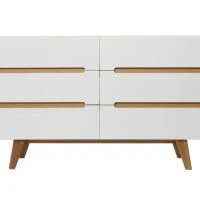 Commode Scandinave Finition Blanc Brillant Laqué 6 Tiroirs L160 Cm MELKA