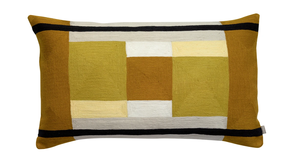 Coussin à Motifs Brodé Jaune 40 X 65 Cm KUBY 3 Coussin à Motifs Brodé Jaune 40 X 65 Cm KUBY