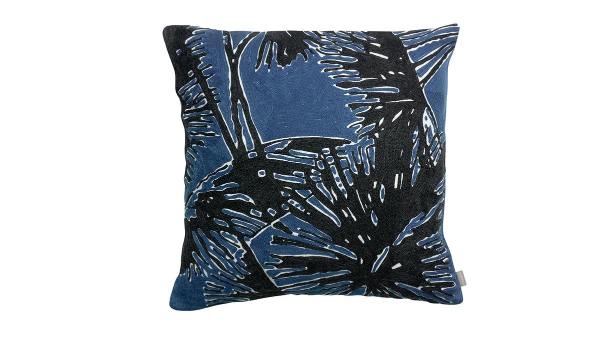 Coussin Brodé Bleu En Coton Motif Végétal (45 X 45 Cm) NATURA 3 Coussin Brodé Bleu En Coton Motif Végétal (45 X 45 Cm) NATURA