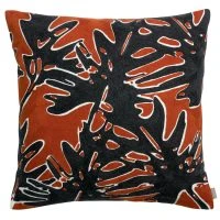 Coussin Brodé Rouge En Coton Motif Végétal (45 X 45 Cm) NATURA
