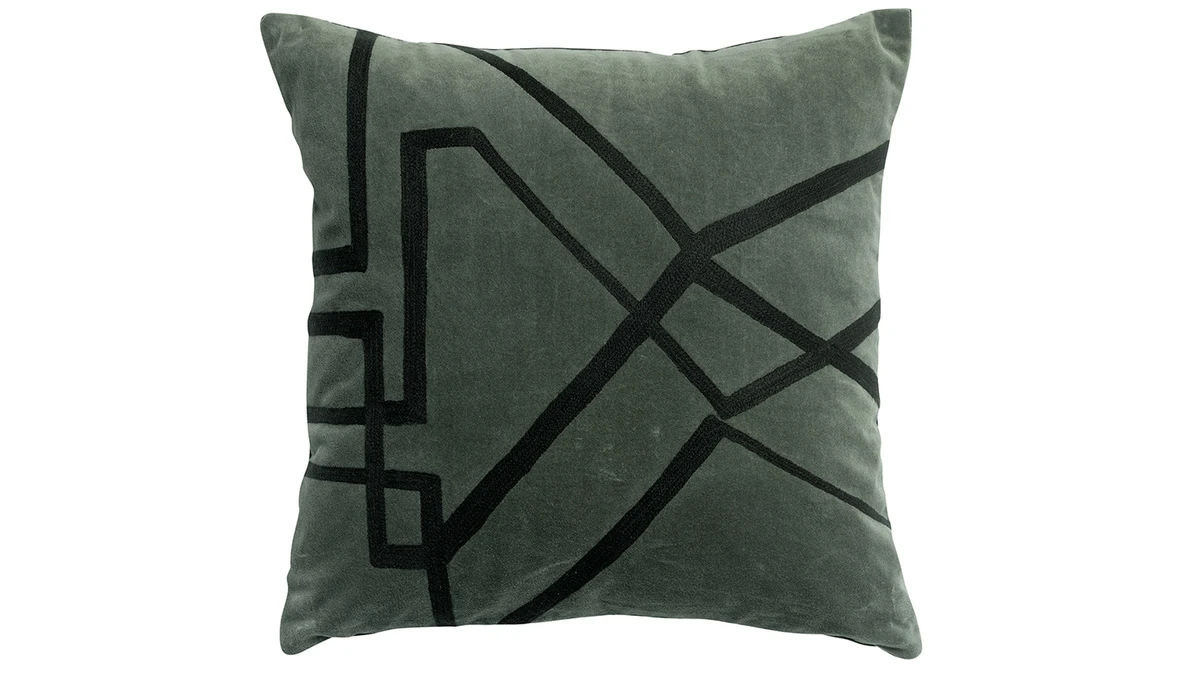 Coussin En Coton Thym Avec Motif Noir Brodé 45 X 45 Cm CROP 3 Coussin En Coton Thym Avec Motif Noir Brodé 45 X 45 Cm CROP