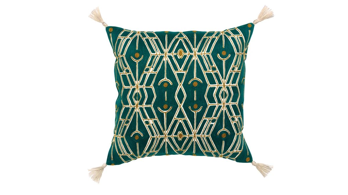 Coussin Vert Avec Motif Ethnique 45 X 45 Cm AUSA 3 Coussin Vert Avec Motif Ethnique 45 X 45 Cm AUSA