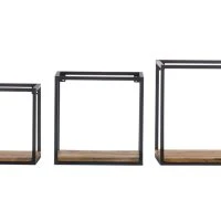 étagères Murales Carrées En Métal Noir Et Manguier Massif (lot De 3) YPSTER