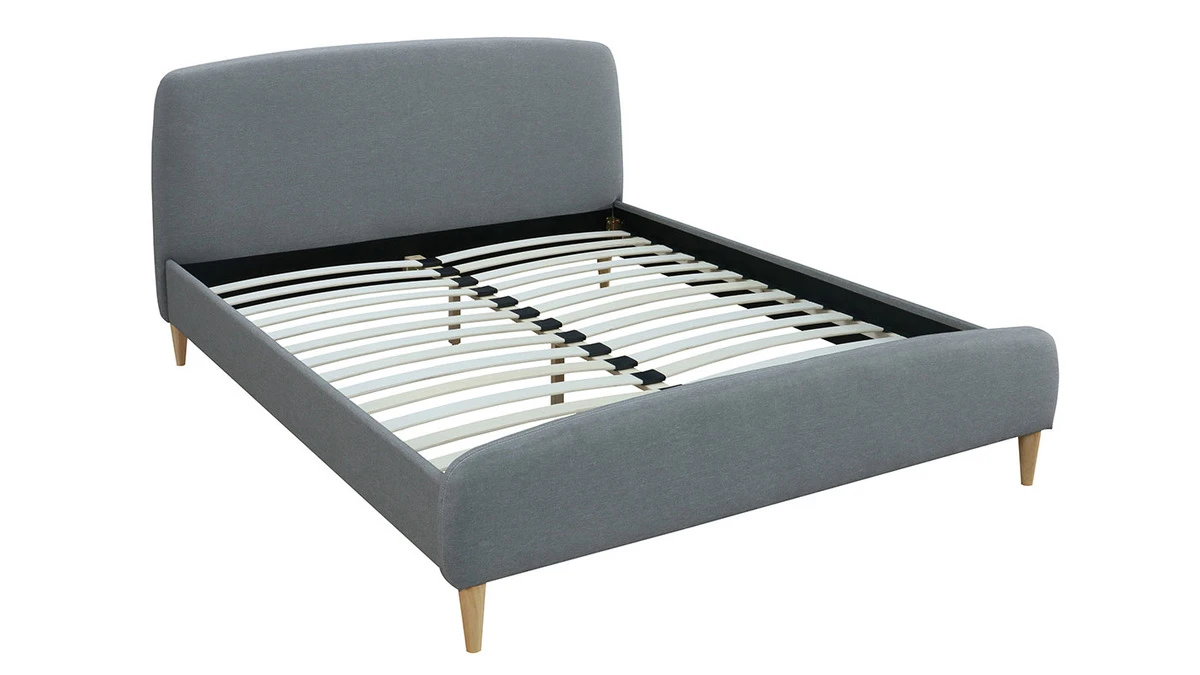 Lit 2 Places 140x200 Cm En Tissu Gris NIELS 4 Lit 2 Places 140x200 Cm En Tissu Gris NIELS â Image 2