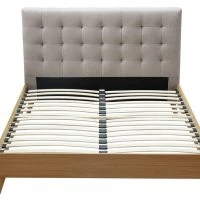 Lit 2 Places 160x200 Cm En Bois Et Tissu Beige LYNN