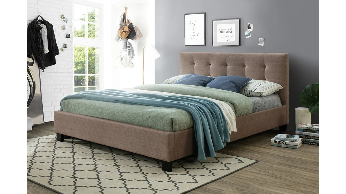 Lit 2 Places 160x200 Cm En Tissu Camel Capitonné MARQUISE 8 Lit 2 Places 160x200 Cm En Tissu Camel Capitonné MARQUISE – Image 6