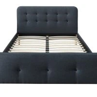 Lit 2 Places 160x200 Cm En Tissu Gris Foncé Capitonné HOLSEN