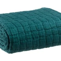 Plaid En Coton Texturé Bleu Pétrole 130 X 200 Cm WAFLE