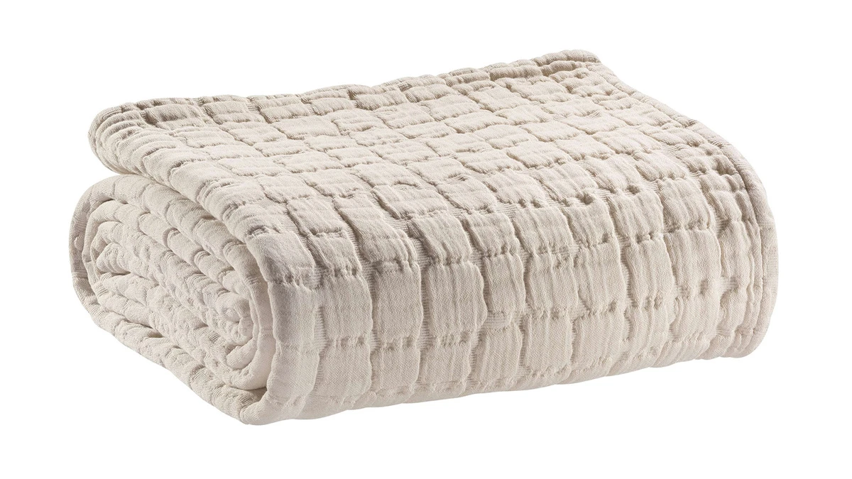 Plaid En Coton Texturé Couleur Lin 130 X 200 Cm WAFLE 3 Plaid En Coton Texturé Couleur Lin 130 X 200 Cm WAFLE