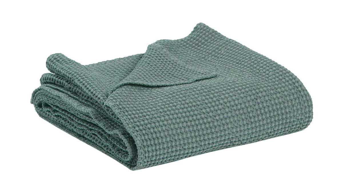 Plaid En Coton Vert Sauge 140 X 200 Cm YAM 3 Plaid En Coton Vert Sauge 140 X 200 Cm YAM