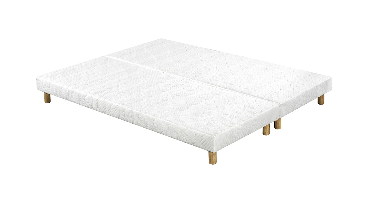Sommiers Tapissiers Tissu Blanc Pieds Bois 90 X 200 Cm (lot De 2) JAMI 3 Sommiers Tapissiers Tissu Blanc Pieds Bois 90 X 200 Cm (lot De 2) JAMI
