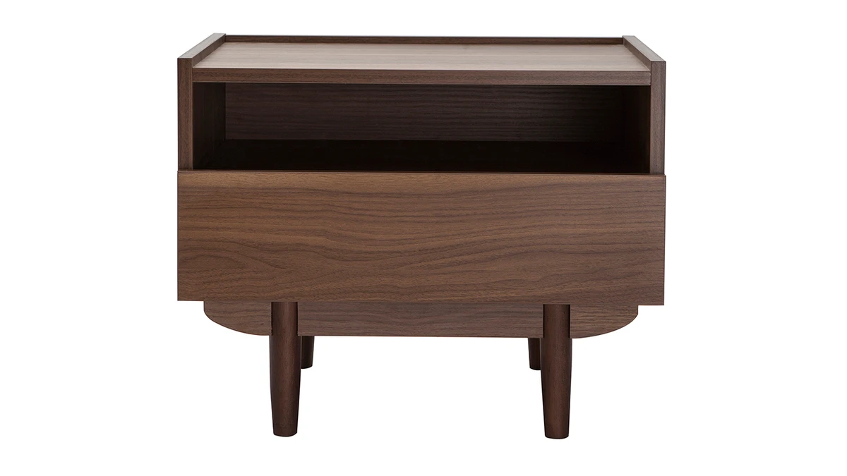 Table De Chevet Avec Tiroir En Finition Bois Foncé Noyer SANAA 3 Table De Chevet Avec Tiroir En Finition Bois Foncé Noyer SANAA