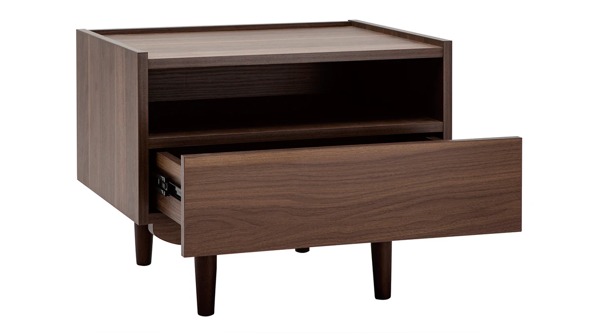 Table De Chevet Avec Tiroir En Finition Bois Foncé Noyer SANAA 5 Table De Chevet Avec Tiroir En Finition Bois Foncé Noyer SANAA – Image 3