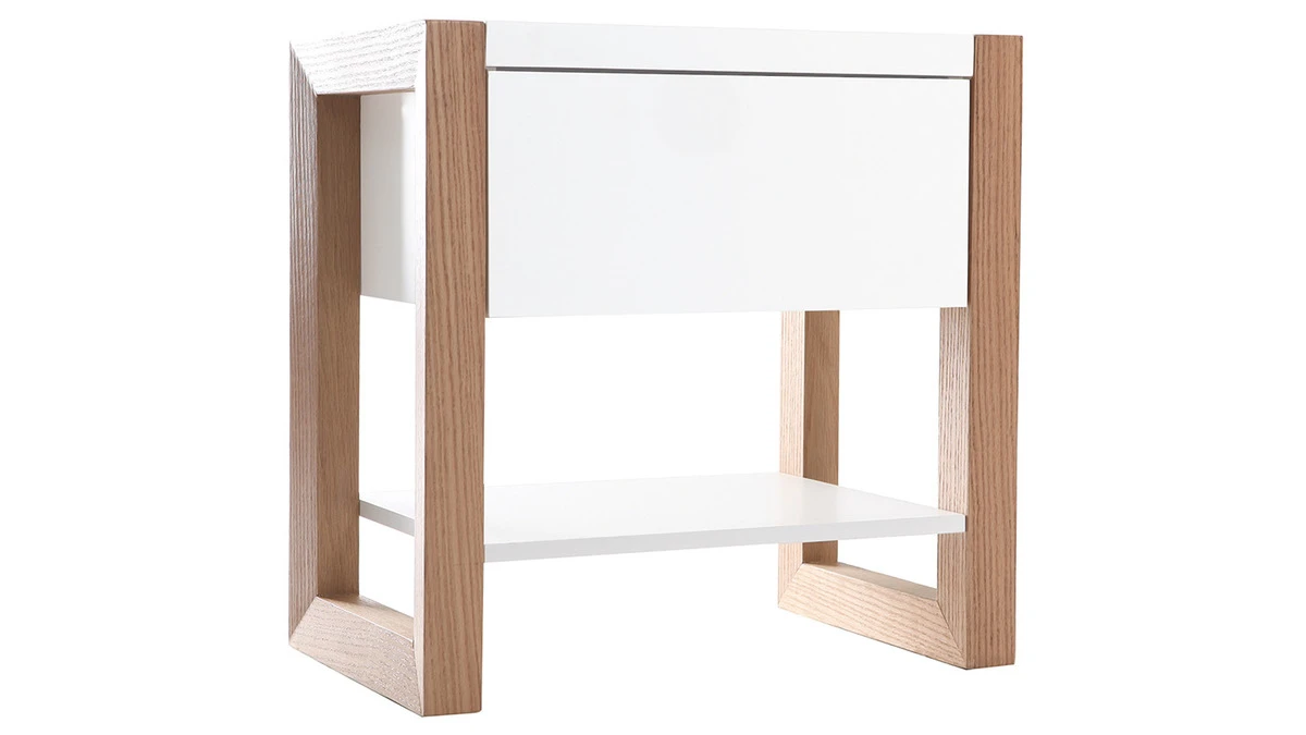 Table De Chevet Blanc Et Chêne ARMEL 4 Table De Chevet Blanc Et Chêne ARMEL – Image 2