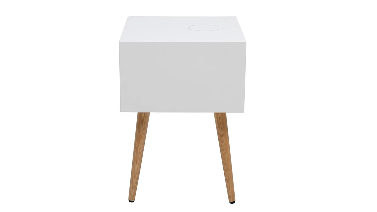 Table De Chevet Connectée Multimédia Blanc Mat Et Frêne PAVAN 5 Table De Chevet Connectée Multimédia Blanc Mat Et Frêne PAVAN – Image 3