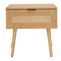 Table De Chevet En Bois Clair, Cannage Rotin Et Métal Noir L50 Cm MANILLE