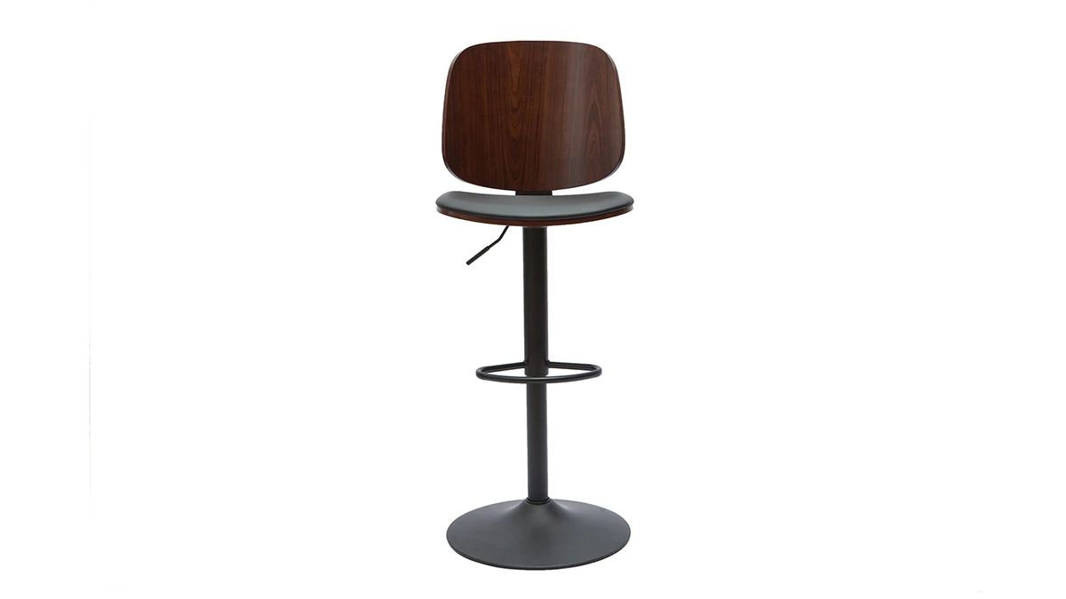 Tabouret De Bar Ajustable Noir Et Noyer BECK 3 Tabouret De Bar Ajustable Noir Et Noyer BECK