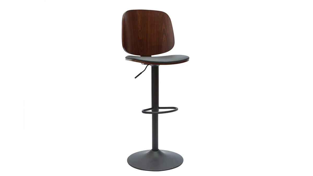 Tabouret De Bar Ajustable Noir Et Noyer BECK 4 Tabouret De Bar Ajustable Noir Et Noyer BECK – Image 2