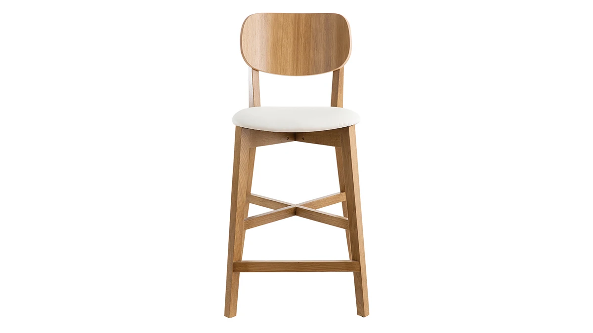 Tabouret De Bar Chêne Et Assise Blanche H65 Cm LUCIA 3 Tabouret De Bar Chêne Et Assise Blanche H65 Cm LUCIA