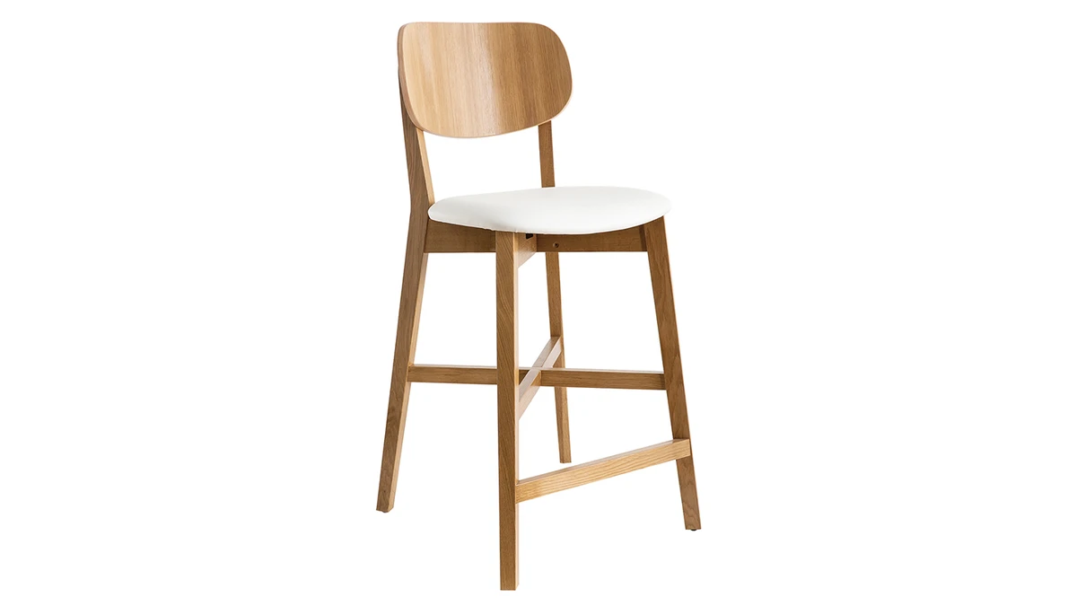 Tabouret De Bar Chêne Et Assise Blanche H65 Cm LUCIA 4 Tabouret De Bar Chêne Et Assise Blanche H65 Cm LUCIA – Image 2