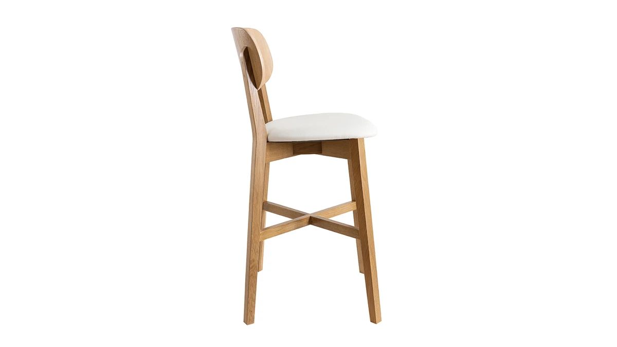 Tabouret De Bar Chêne Et Assise Blanche H65 Cm LUCIA 5 Tabouret De Bar Chêne Et Assise Blanche H65 Cm LUCIA – Image 3