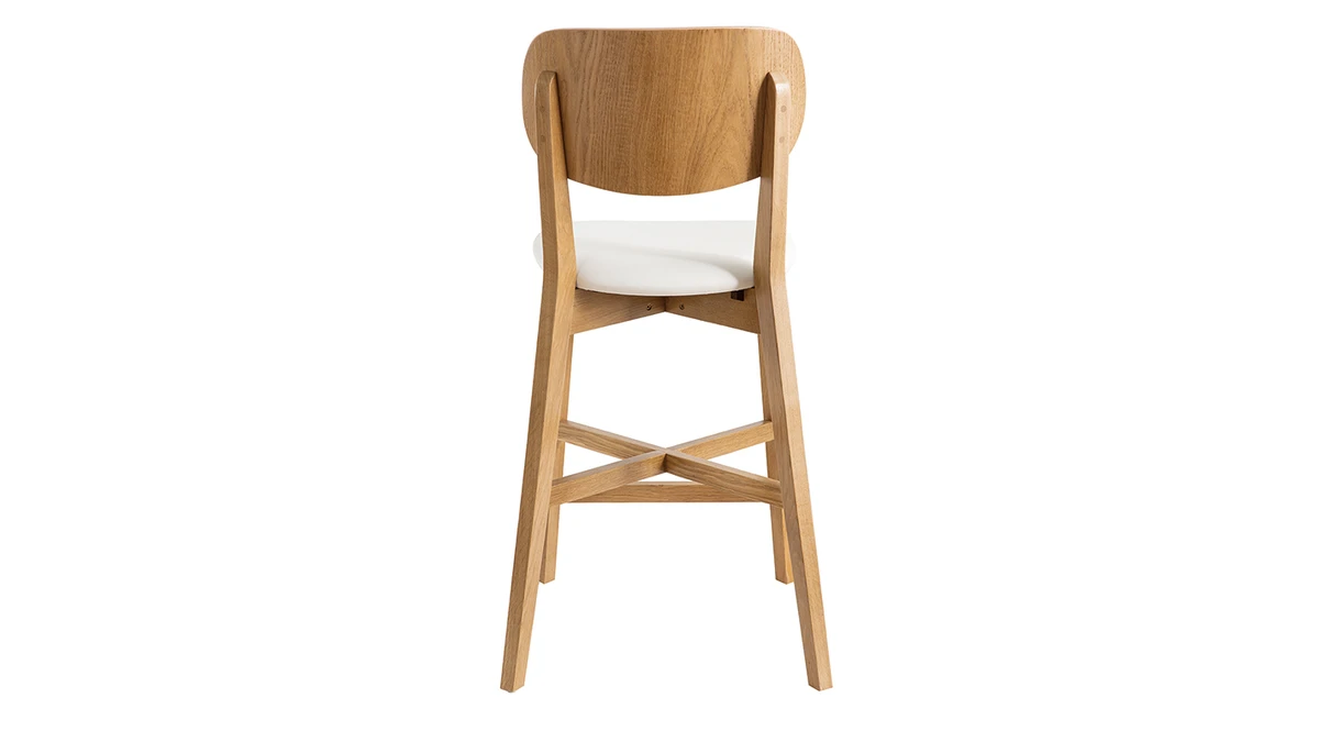 Tabouret De Bar Chêne Et Assise Blanche H65 Cm LUCIA 6 Tabouret De Bar Chêne Et Assise Blanche H65 Cm LUCIA – Image 4