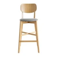 Tabouret De Bar Chêne Et Assise Gris Chiné H75 Cm LUCIA