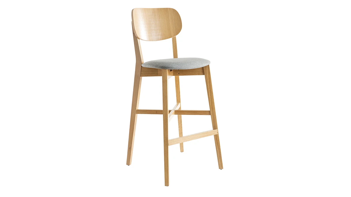 Tabouret De Bar Chêne Et Assise Gris Chiné H75 Cm LUCIA 4 Tabouret De Bar Chêne Et Assise Gris Chiné H75 Cm LUCIA – Image 2