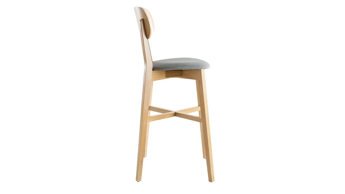 Tabouret De Bar Chêne Et Assise Gris Chiné H75 Cm LUCIA 5 Tabouret De Bar Chêne Et Assise Gris Chiné H75 Cm LUCIA – Image 3