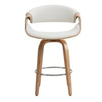 Tabouret De Bar Design Blanc Et Bois Clair 65 Cm ARAMIS