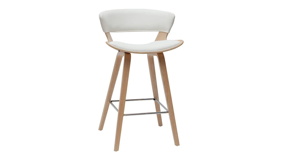 Tabouret De Bar Design Blanc Et Bois Clair H65 Cm SYRAH 4 Tabouret De Bar Design Blanc Et Bois Clair H65 Cm SYRAH – Image 2