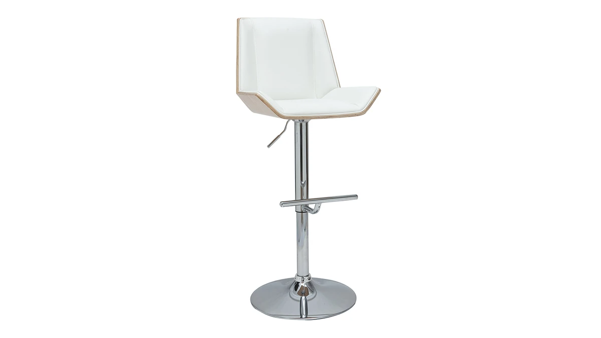 Tabouret De Bar Design Blanc Et Bois Clair MELKIOR 4 Tabouret De Bar Design Blanc Et Bois Clair MELKIOR – Image 2