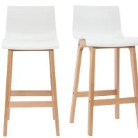 Tabouret De Bar Design Bois Et Blanc 75 Cm (lot De 2) NEW SURF