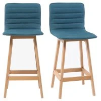 Tabouret De Bar Design Bois Et Bleu Canard 65 Cm (lot De 2) EMMA