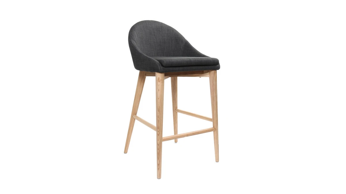Tabouret De Bar Design En Tissu Gris Anthracite Et Bois Clair 65 Cm DALIA 4 Tabouret De Bar Design En Tissu Gris Anthracite Et Bois Clair 65 Cm DALIA – Image 2