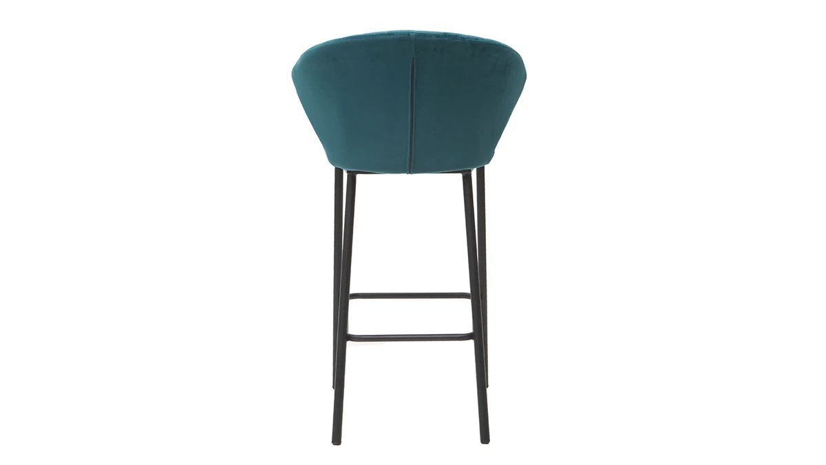 Tabouret De Bar Design En Tissu Velours Gaufré Bleu Pétrole Et Métal Noir H68 Cm DALLY 6 Tabouret De Bar Design En Tissu Velours Gaufré Bleu Pétrole Et Métal Noir H68 Cm DALLY – Image 4